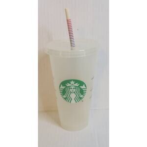 STARBUCKS  Reusable Cold Cup Clear/Green Logo with Colorful Straw Lid 24 Oz